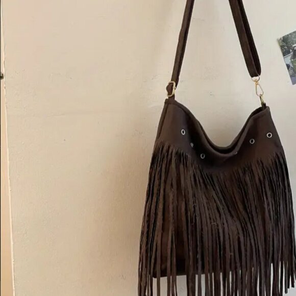 Handbags - Boho Tassel Crossbody Bag – Retro Stripe Design, Large Capacity
